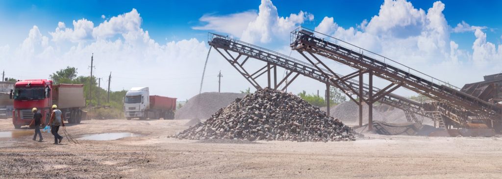 A mining operation featuring aggregate conveyors.