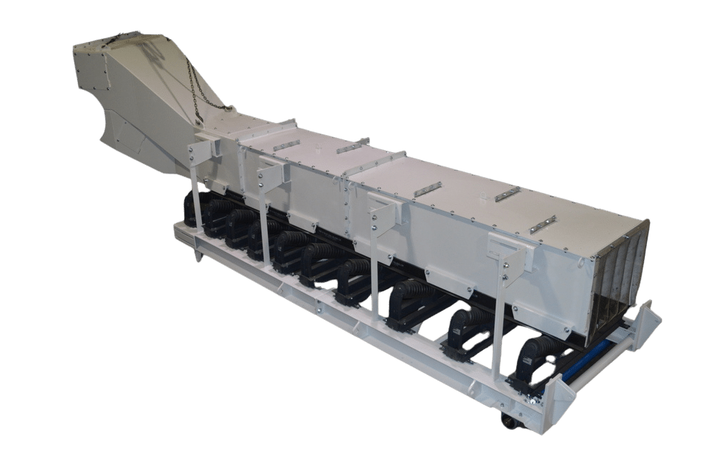 A custom transfer chute from West River Conveyors for bulk material handling.